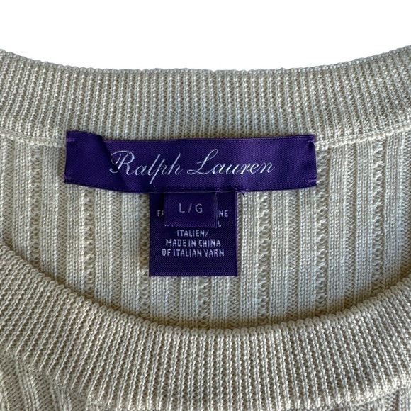 Ralph Lauren Purple Label Sweater Blouse Women's SZ.
L Cream Wool Silk Ribbed - Picture 11 of 16
